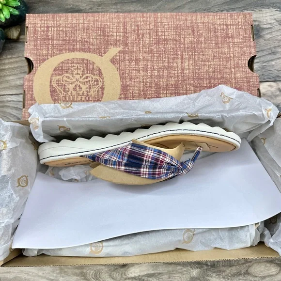 NIB Born Tide Plaid Flip Flops Thong Sandal Navy - Picture 10 of 11